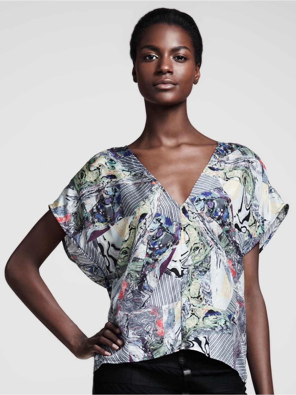 KELLY WEARSTLER Abstract Multicolor SILK Geometric Print Top